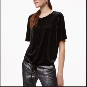 Loft Black Velvet Short Sleeve Top